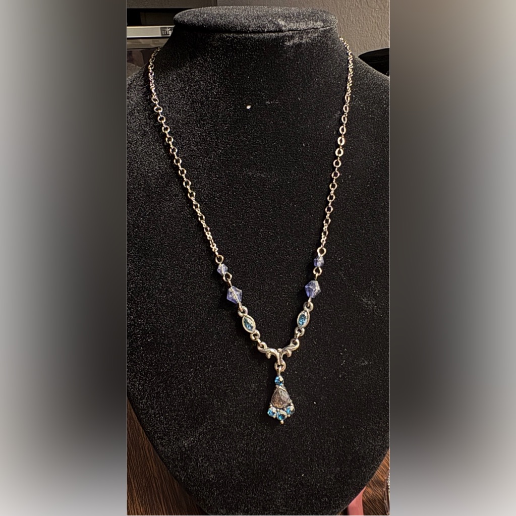 Vintage 1928 Brand Silver And Blue Gemstone Necklace